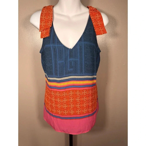 Cabi Nomad Shoulder Tie Top Small Geometric Print Bohemian Hippie Summer NWOT - Picture 1 of 8